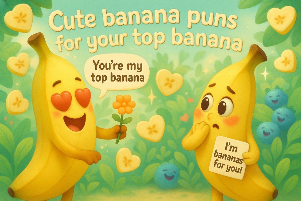 banana-puns-and-jokes-6 banana puns and jokes — from funny banana one liners and dad jokes to cute, split-worthy, and a-peel-ing wordplay.